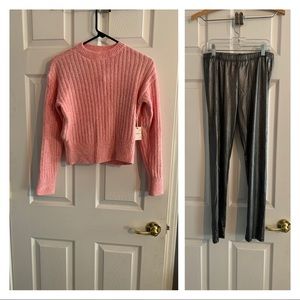 Forever 21 Pink Sweater and Sparkly Leggings